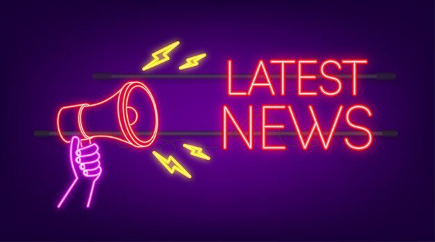 Vector megafoon label met laatste nieuws neon pictogram megafoon banner webdesign vector stock illustratie