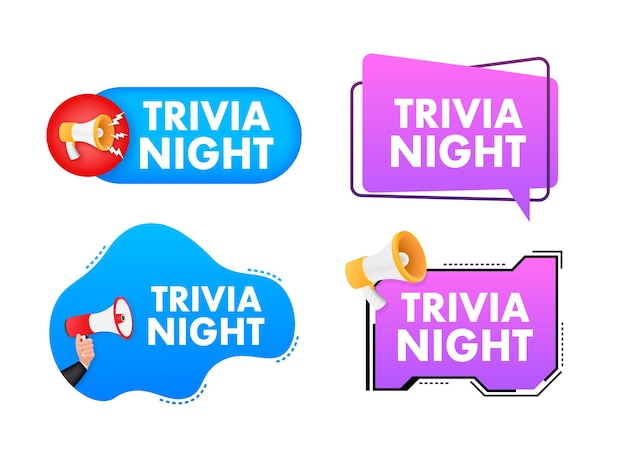 Megafoon label set met tekst trivia nacht Megafoon in de hand promotiebanner Marketing