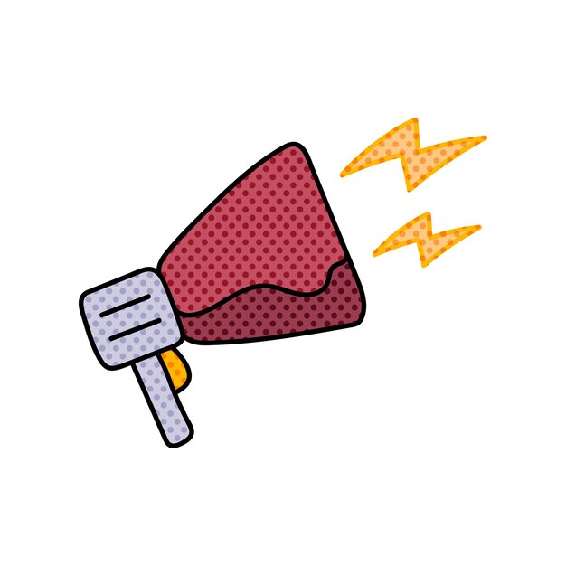 megafoon luidspreker halftone met de hand getekende kleur vector illustratie