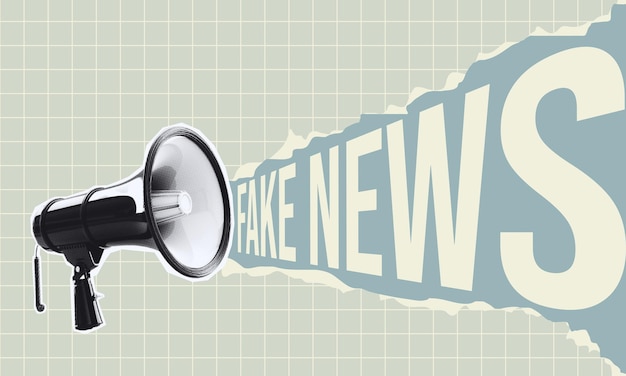 Megafoon versterkt nepnieuws en gescheurd papier in retro-ontwerp