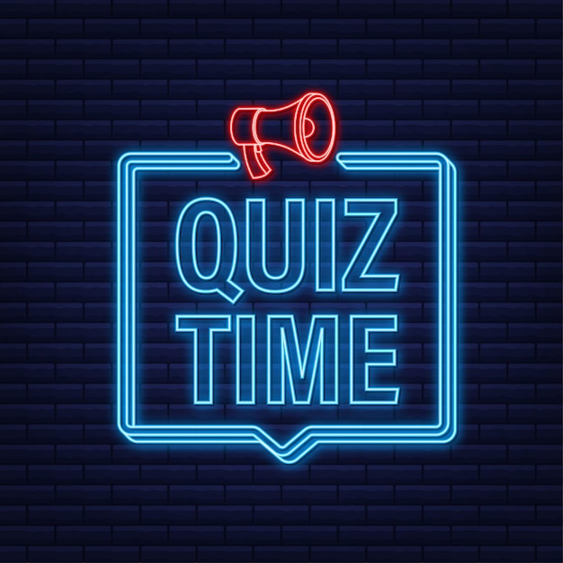 Megafoonbanner - quiztijd. neon icoon. vector illustratie.