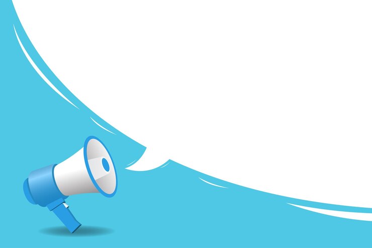 Vector megaphone clean blue and white background megaphone with free space for text content