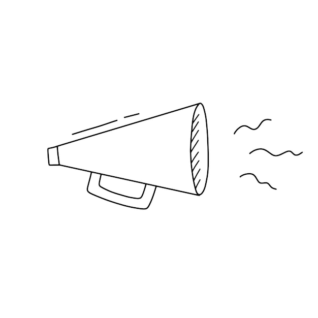 Megaphone doodle outline icon Hand drawn mouthpiece isolated on white