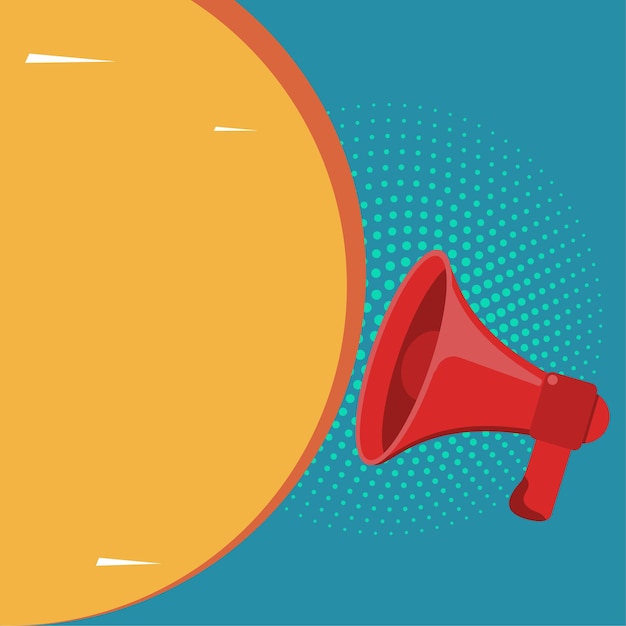 Vector megaphone drawing with conversation bubble showing new announcement bullhorn voice device with speech balloon presenting fresh and important news messages