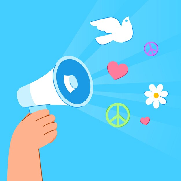 megaphone in hand Pray for peace Vector flat illustration No war in Ukraine