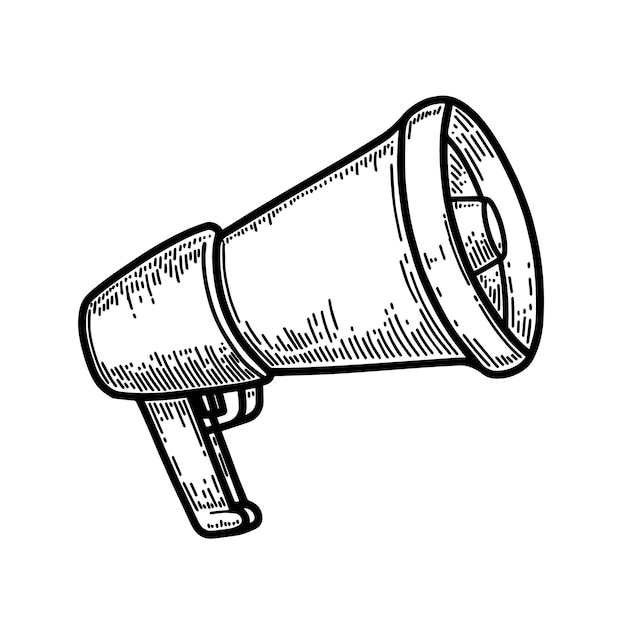 Vector megaphone illustration in engraving style isolated on white background. design element for poster, card, banner, flyer. vector illustration