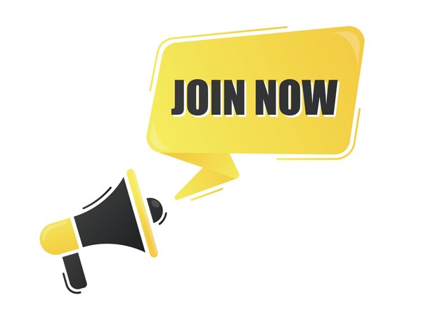 Megaphone join now with on yellow background megaphone banner web design