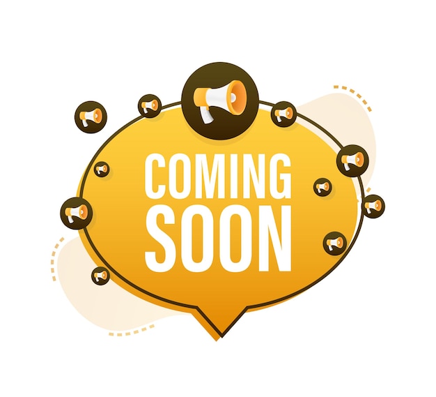 Megaphone label with coming soon. megaphone banner. web design. vector stock illustration.