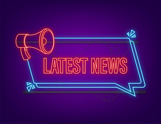 Megaphone label with latest news. neon icon. megaphone banner. web design. vector stock illustration.