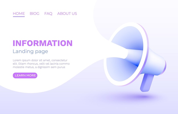 Megaphone landing page banner information business communication Vector