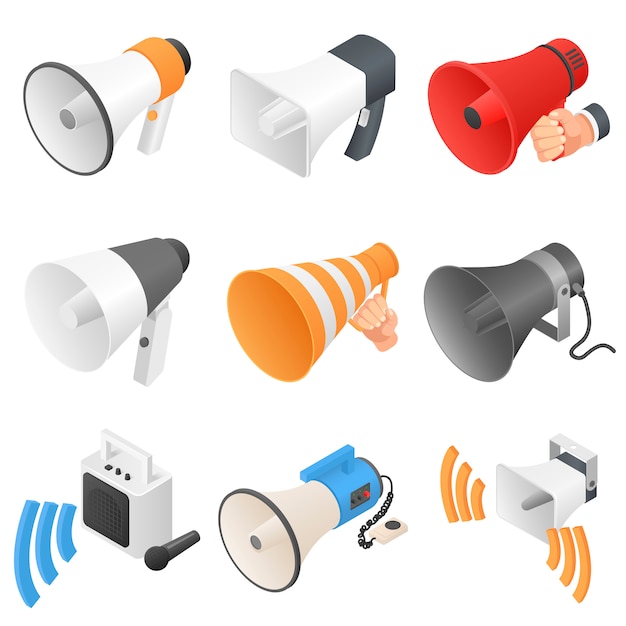 Megaphone loud speaker icons set