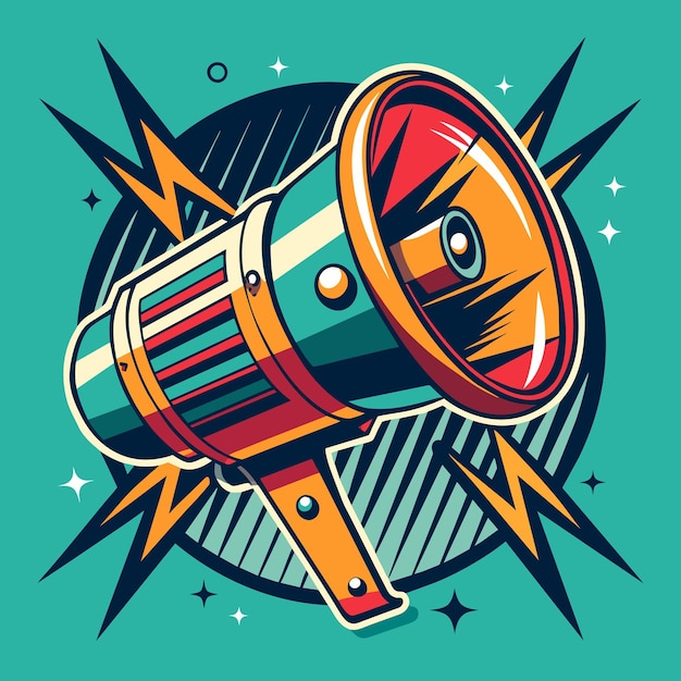 Vector megaphone or loudspeaker on a green background vector illustration in retro pop art style