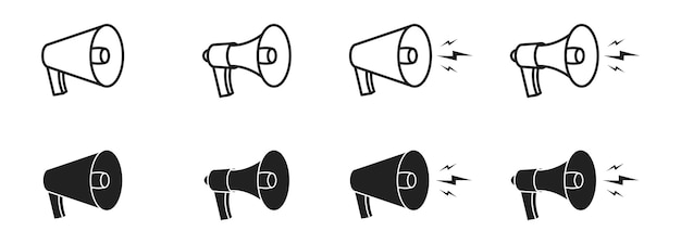 Megaphone loudspeaker icon set Black and outline Vector EPS 10