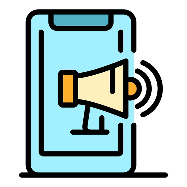 Megaphone on smartphone icon outline megaphone on smartphone vector icon color flat isolated