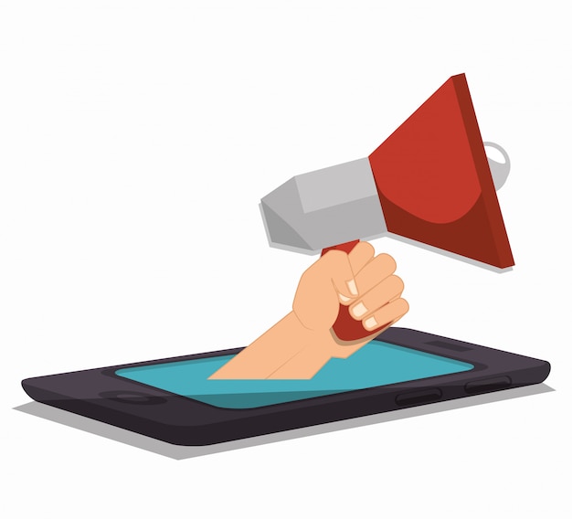 Megaphone smartpthone hand social media isolated design