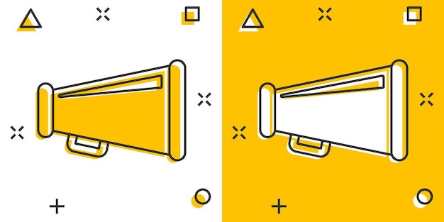 Megaphone speaker icon in comic style Bullhorn audio announcement vector cartoon illustration pictogram Megaphone broadcasting business concept splash effect