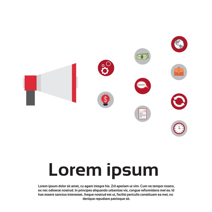 Vector megaphone with business icons loudspeaker