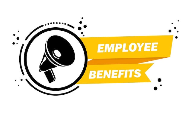 Megaphone with employe benefits speech bubble banner. loudspeaker. label for business, marketing and advertising. vector on isolated background. eps 10.