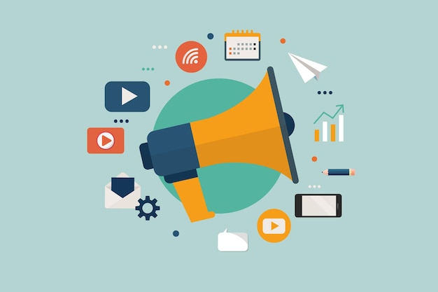 megaphone with flat icons business marketing concept