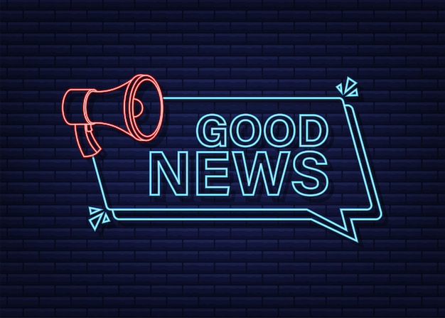 Megaphone with good news. megaphone banner. web design. neon style. vector stock illustration.