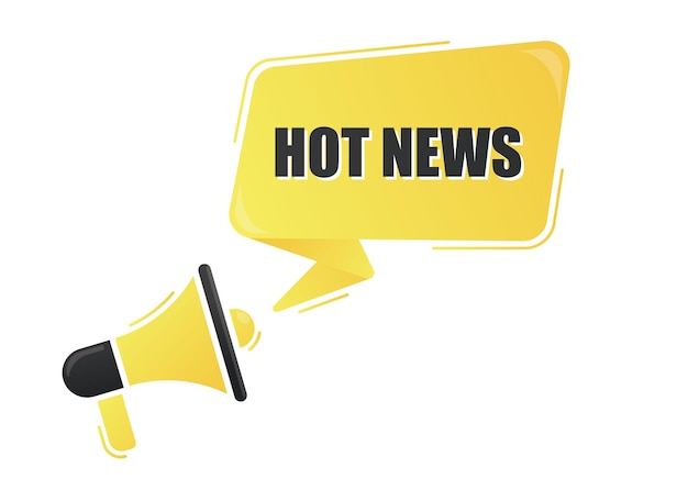 Vector megaphone with hot news on yellow background megaphone banner web design