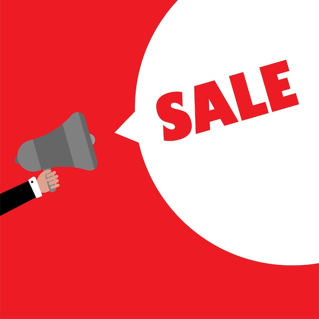 Megaphone with sale banner. Megaphone with sales speech bubble. Web design.