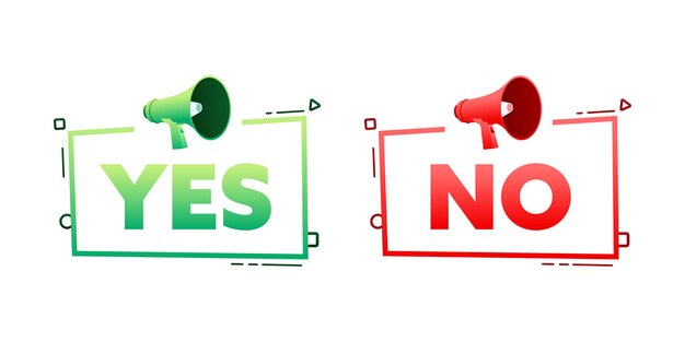 メガフォンでYes and Noのスピーチバブルバナープロモーションと広告ラベル