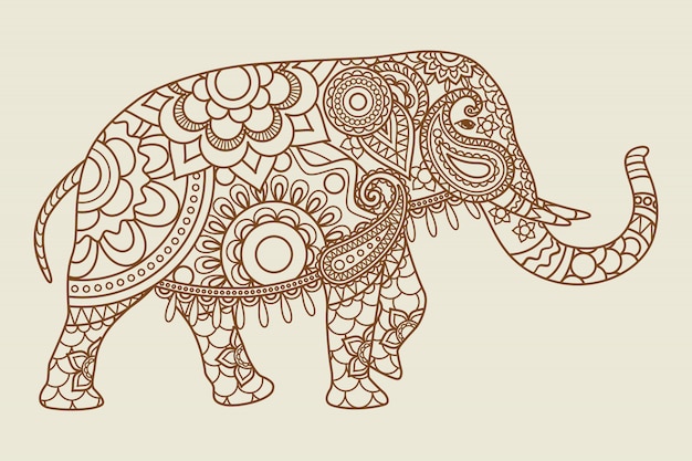 Mehendi indiase olifant pictogram vintage kleuren