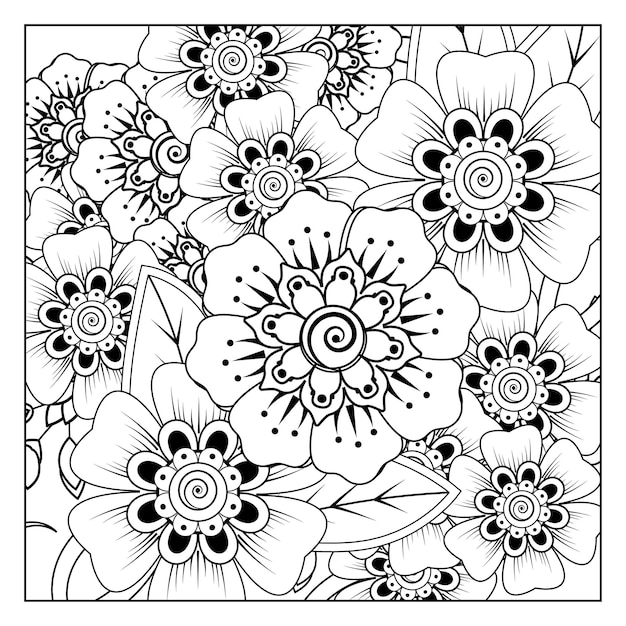 Mehndi bloem in etnische oosterse stijl doodle ornament overzicht hand tekenen illustratie kleurboekpagina