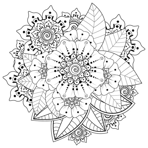 Mehndi bloemdecoratie in etnische oosterse, Indiase stijl. doodle sieraad. overzicht hand tekenen illustratie. kleurboek pagina.