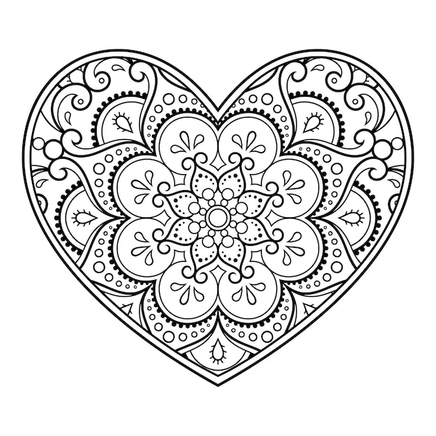 Mehndi bloemenpatroon in de vorm van een hart voor Henna tekenen en tatoeage Decoratie in etnische oosterse Indiase stijl Valentijnsdag groeten Boek kleurplaat