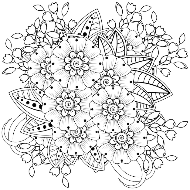 Mehndi flower arrangement. decorative ornament. outline hand draw coloring book page.