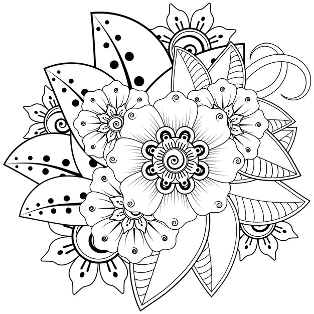 Mehndi flower decoration. decorative ornament in ethnic oriental style. coloring page.