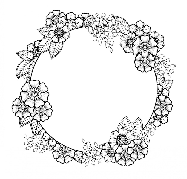 Mehndi flower decoration in ethnic oriental, indian style. doodle ornament. outline hand draw illustration.