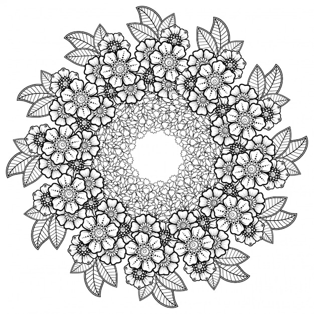 Mehndi flower decoration in ethnic oriental, indian style. doodle ornament. outline hand draw illustration.