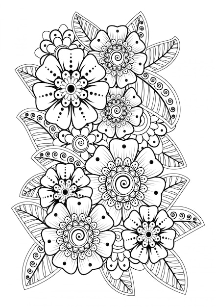 Decorazione floreale mehndi in stile etnico orientale, indiano. ornamento di doodle.