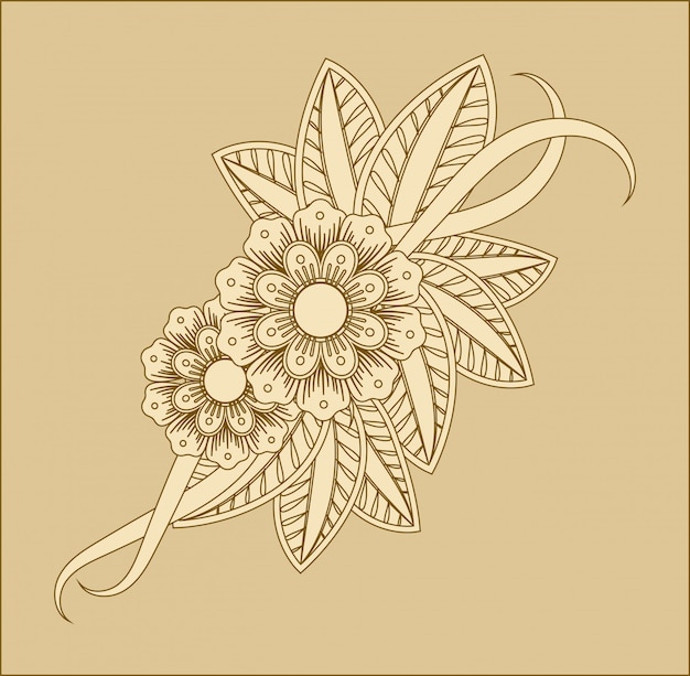 エスニックオリエンタル、インド風の一時的な刺青の花の装飾。落書き飾り。概要手描きイラスト。