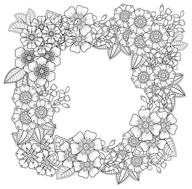 エスニックオリエンタル、インド風の一時的な刺青の花の装飾。飾りを落書き。概要手描きイラスト。