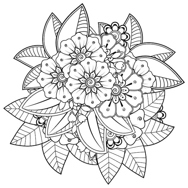 mehndi flower decorative ornament in ethnic oriental style doodle ornament outline hand draw