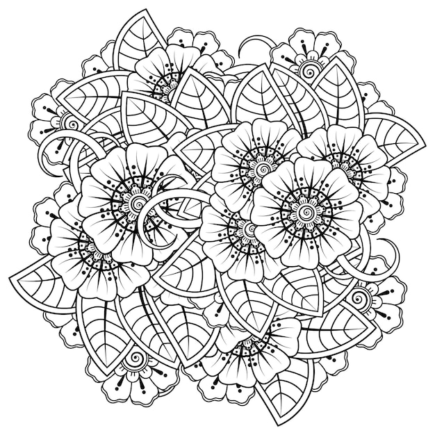 Ornamento decorativo fiore mehndi in stile etnico orientale doodle ornamento contorno disegno a mano