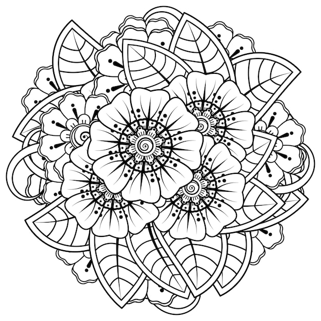 Mehndi flower decorative ornament in ethnic oriental style doodle ornament outline hand draw