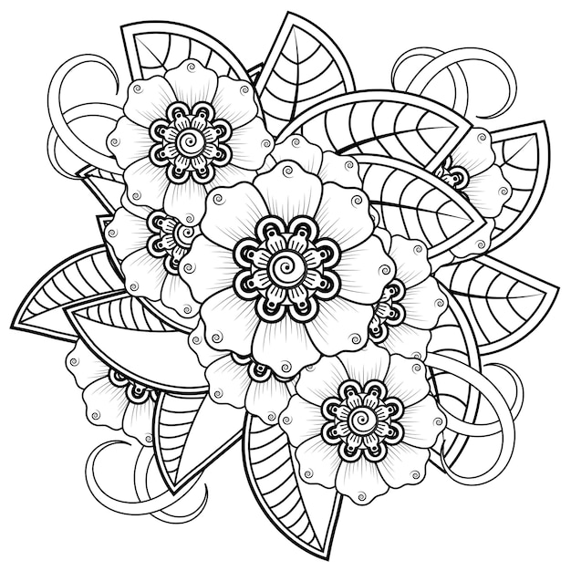 Ornamento decorativo fiore mehndi in stile etnico orientale doodle ornamento contorno disegno a mano