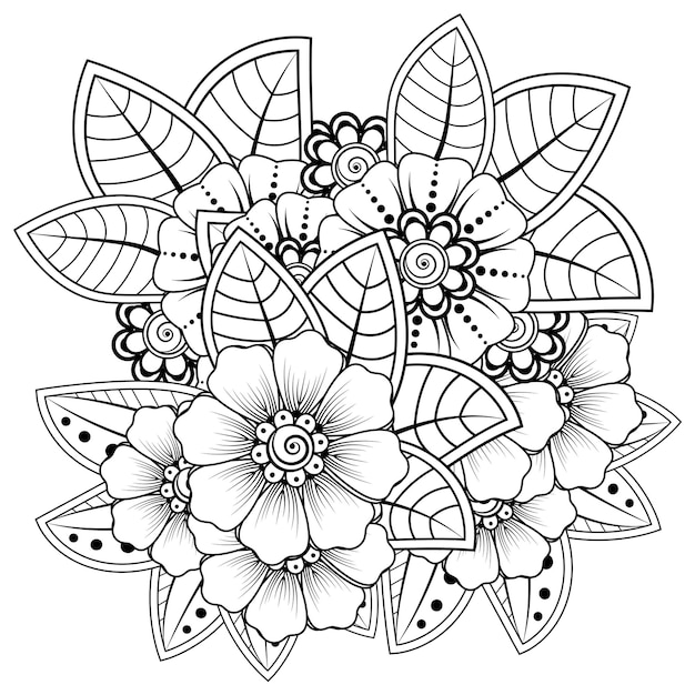 Ornamento decorativo fiore mehndi in stile etnico orientale doodle ornamento contorno disegno a mano