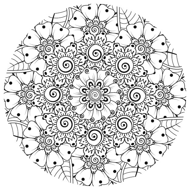 mehndi flower decorative ornament in ethnic oriental style doodle ornament outline hand draw