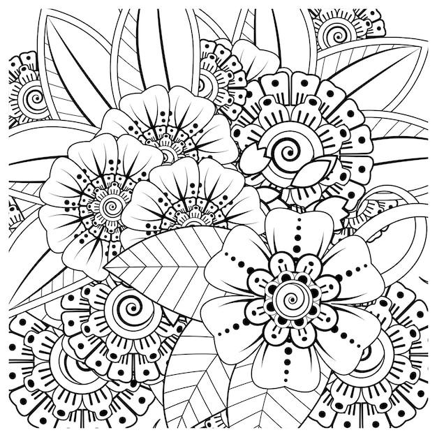 mehndi flower decorative ornament in ethnic oriental style doodle ornament outline hand draw