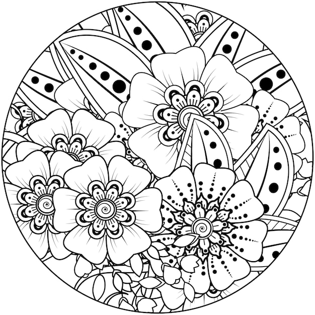 mehndi flower decorative ornament in ethnic oriental style doodle ornament outline hand draw