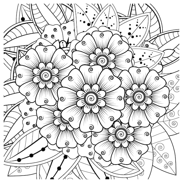 Vettore ornamento decorativo fiore mehndi in stile etnico orientale doodle ornamento contorno disegno a mano