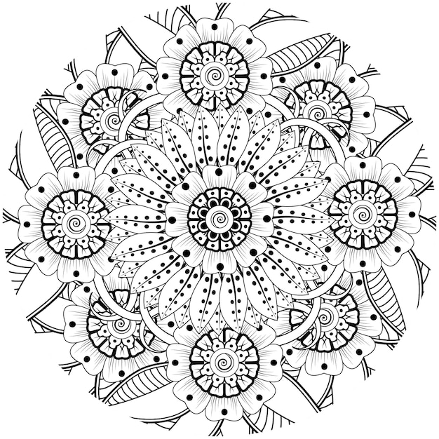 mehndi flower decorative ornament in ethnic oriental style doodle ornament outline hand draw