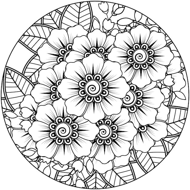 Mehndi flower decorative ornament in ethnic oriental style doodle ornament outline hand draw