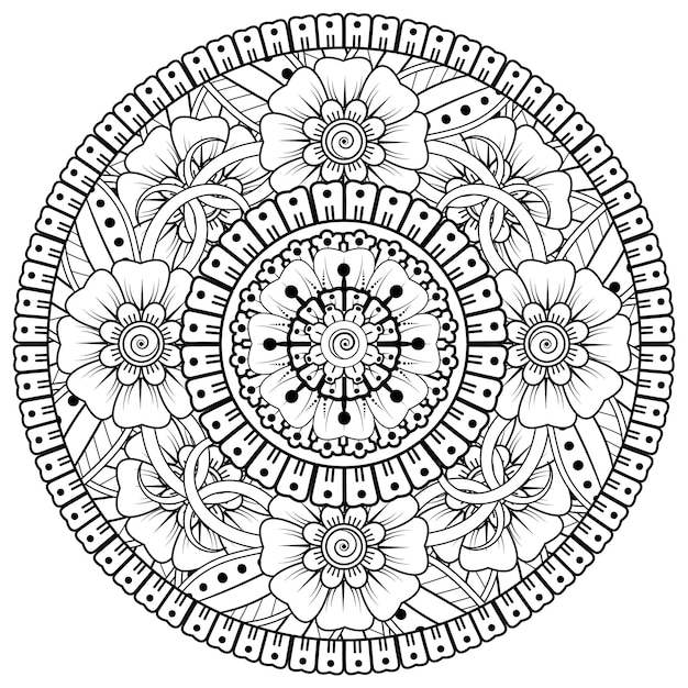 mehndi flower decorative ornament in ethnic oriental style doodle ornament outline hand draw